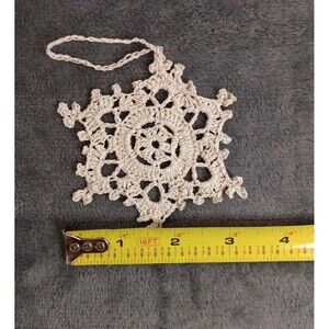 Handmade Crocheted Natural Snowflake  Christmas Tree Ornaments Set of 6.